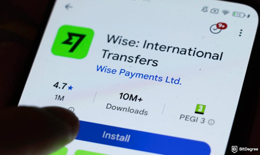 Does Wise work in Turkey: a smartphone showing Wise app on Google Play Store.