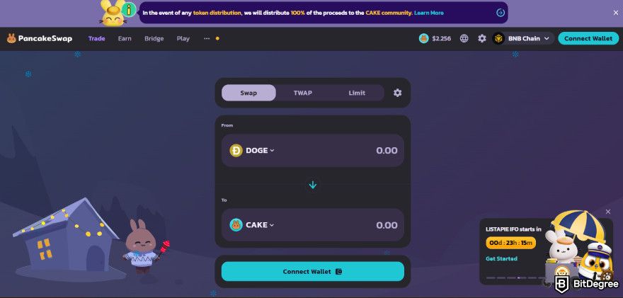 Dogecoin staking: PancakeSwap.