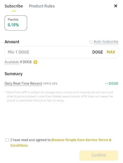 Dogecoin staking: "Subscribe" window.