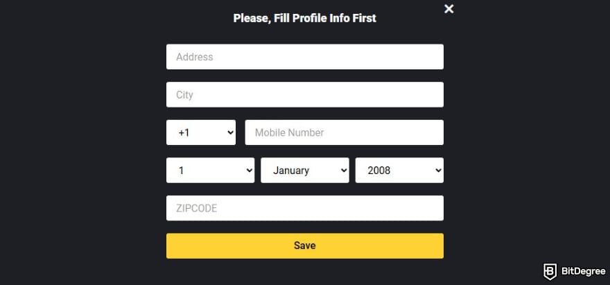 Donbet casino review: Donbet asking you to fill out your information.