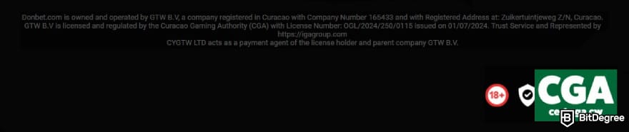 Donbet casino review: Donbet's license.