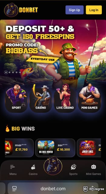 Donbet casino review: Donbet's page on a phone.