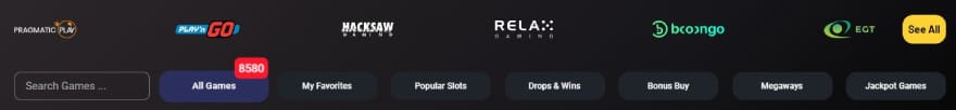 Donbet casino review: available filters on Donbet.