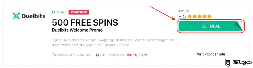 Duelbits promo code: the [Get Deal] button.