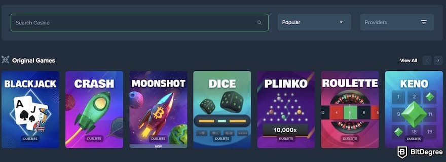 Duelbits review: the search function on Duelbits.