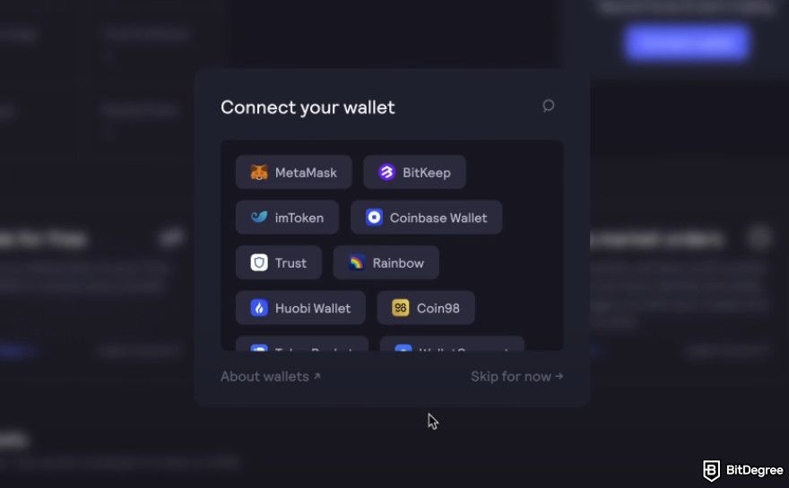 dYdX review: connect your wallet.