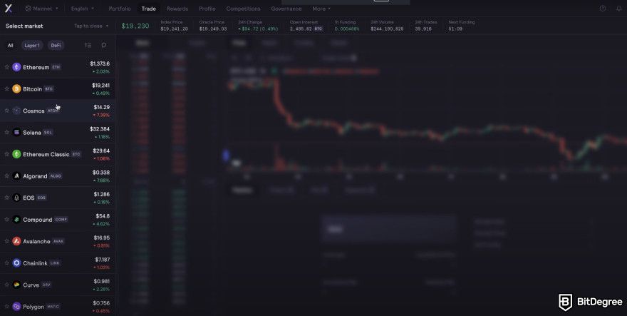 dYdX review: crypto trading pairs.