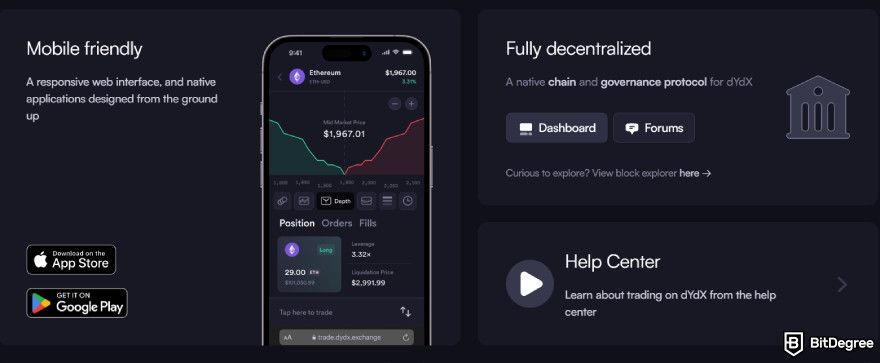 dYdX review: mobile-friendly, fully decentralized, and more.