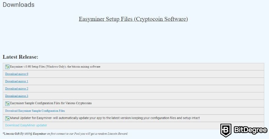 EasyMiner review: select the file latest release.