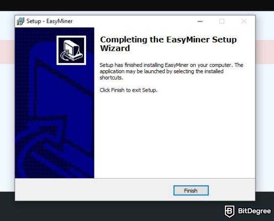 Reseña EasyMiner: Proceso de instalación completado.