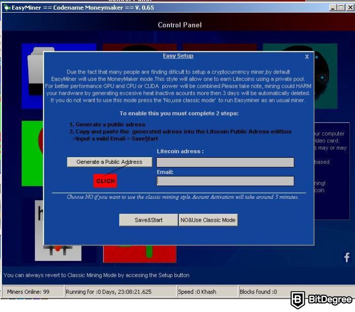 EasyMiner review: setting up miner.