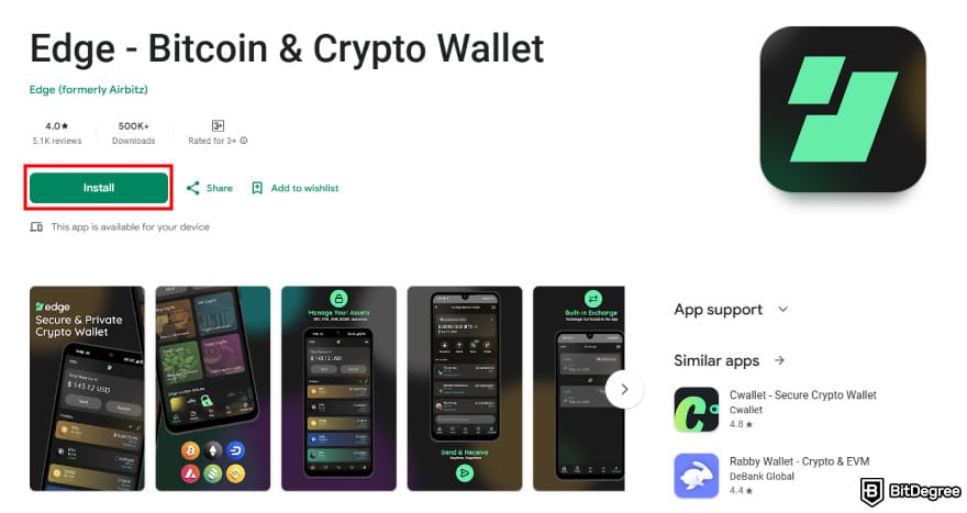 Edge wallet promo code: download the wallet on your device.