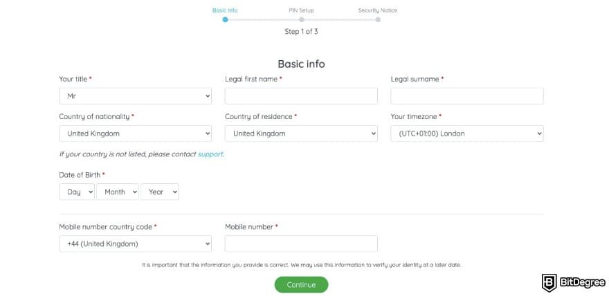 Electroneum referral codes: Electroneum asking you to fill out basic information about yourself.