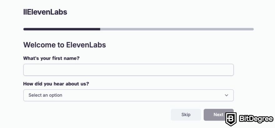 ElevenLabs review: ElevenLabs asking to provide information about yourself.