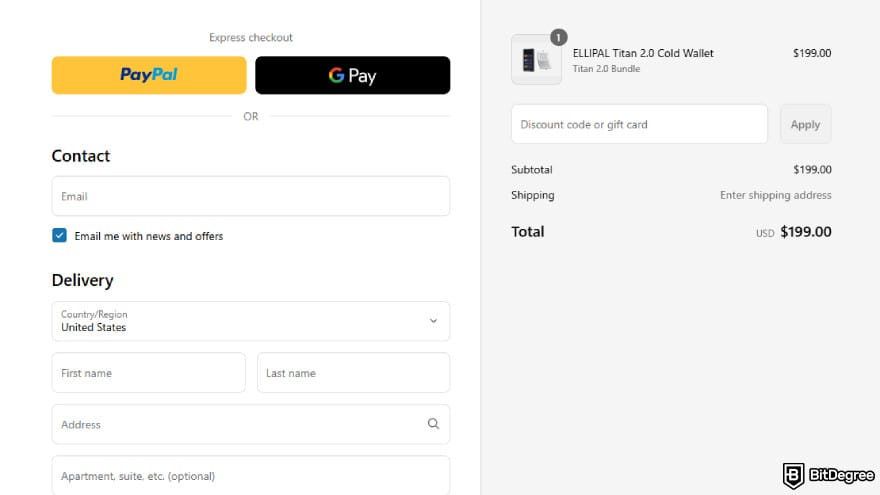 Ellipal discount code: complete payment.
