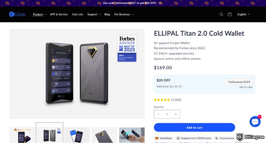 ELLIPAl Titan review: a screenshot of ELLIPAL's official website.