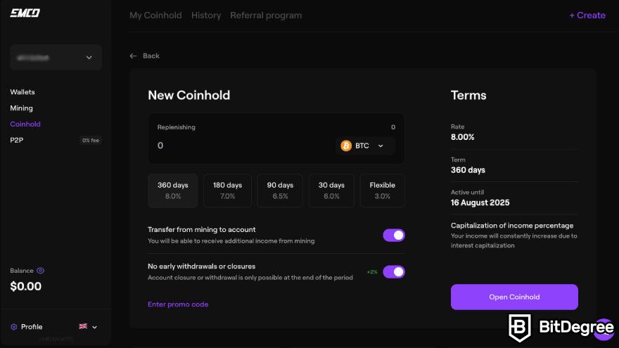 EMCD review: creating new Coinhold.