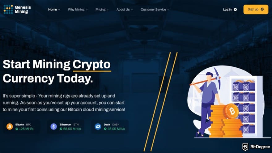 Ethereum cloud mining: Genesis Mining homepage.