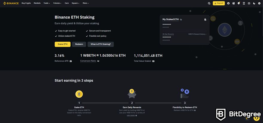 Staking ETH: Trang staking ETH của Binance.