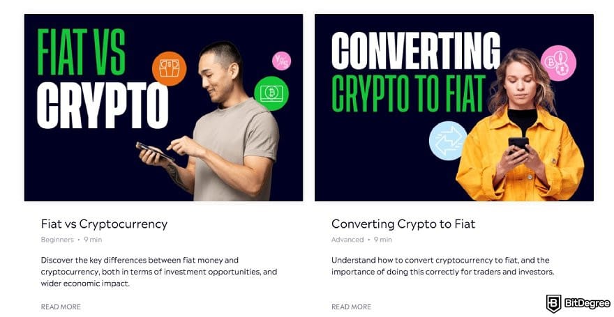 eToro review: examples of eToro Academy content.