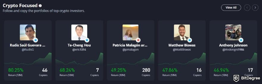 eToro review: a list of crypto-focused investors to copy in eToro.