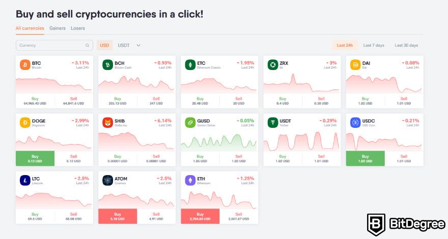 EXMO review: the simple trading dashboard with the listed cryptocurrencies.