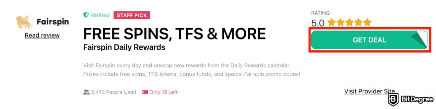 Fairspin promo code: coupon example.