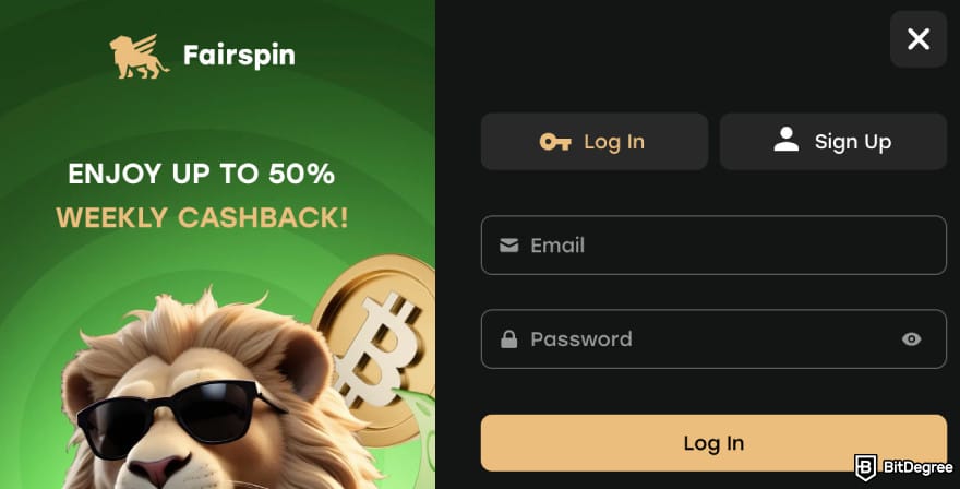 Fairspin promo code: registration.