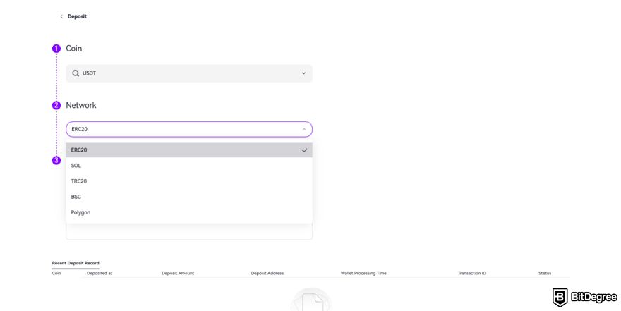 FameEX review: select the network.