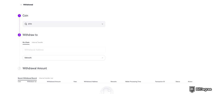 FameEX review: type in the wallet address.