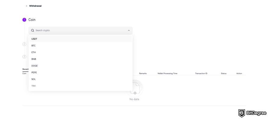 FameEX review: select the coin.