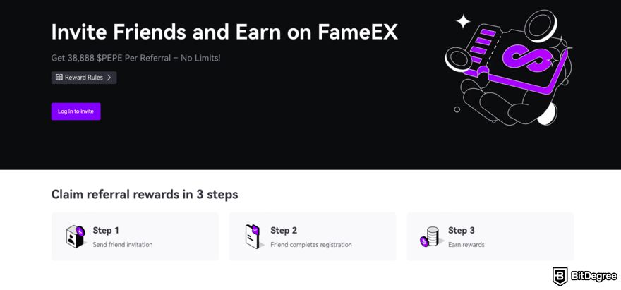 FameEX review: a screenshot of FameEX referrals page.