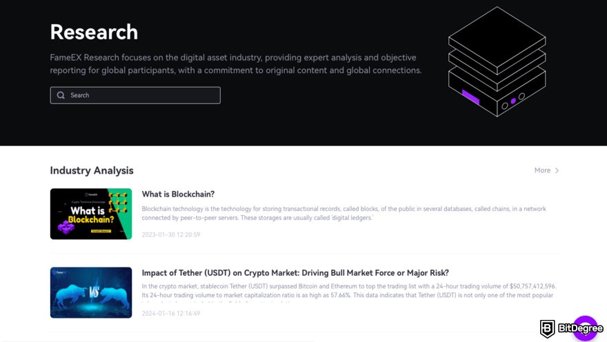 FameEX review: a screenshot of FameEX research page.