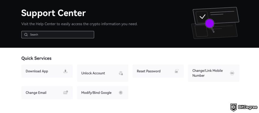 FameEX review: a screenshot of FameEX support center.