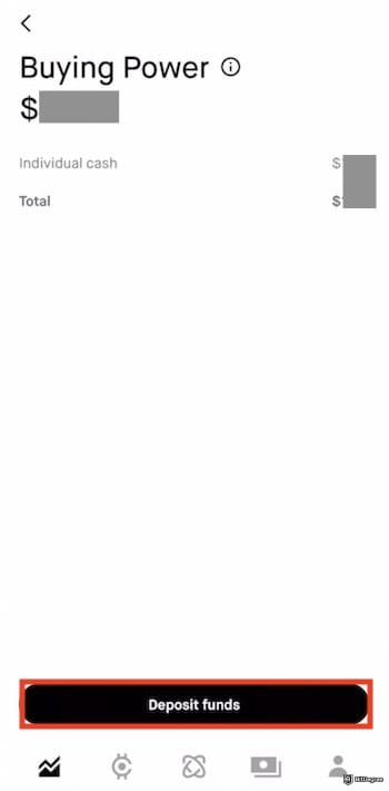 Fidelity crypto ETF: the [Deposit funds] button on the Robinhood mobile app outlined.