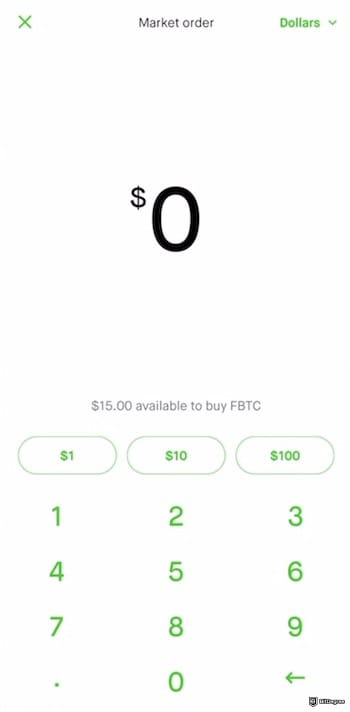 Fidelity crypto ETF: entering amount on the Robinhood mobile app.