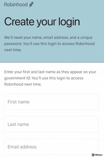 Fidelity crypto ETF: Robinhood's login form.