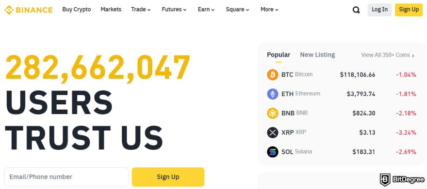Fidelity Crypto review: Binance website.