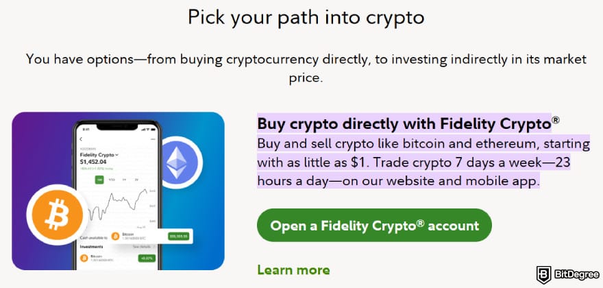 Fidelity Crypto review: buy crypto page on Fidelity Crypto.