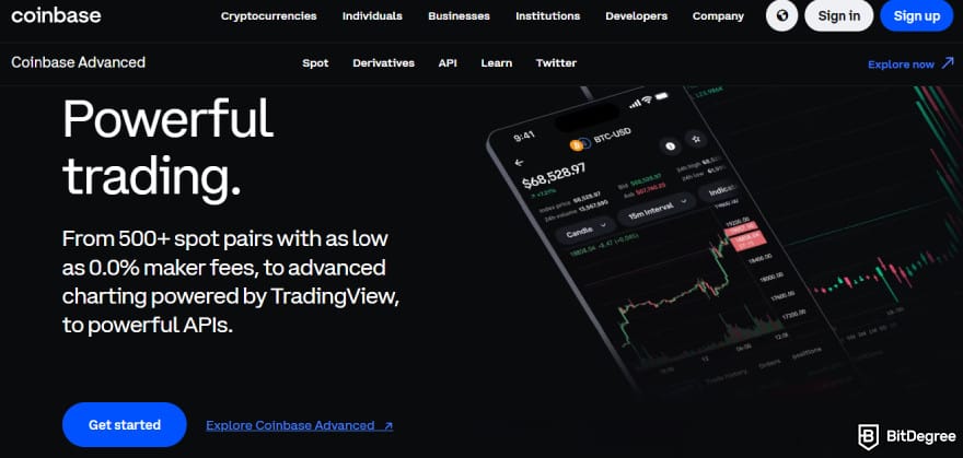 Fidelity Crypto review: Coinbase Advanced website.