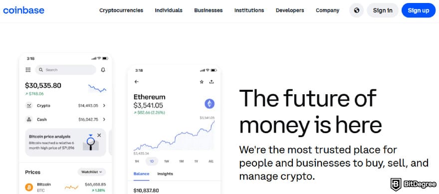 Fidelity Crypto review: Coinbase website.