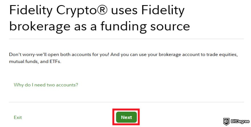 Fidelity Crypto review: Fidelity brokerage account creation.