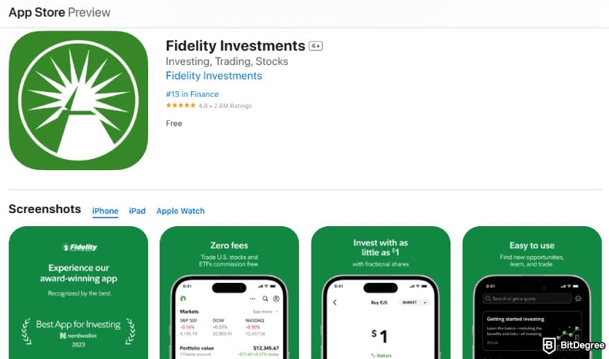 Fidelity Crypto review: Fidelity Investments on Apple Store.