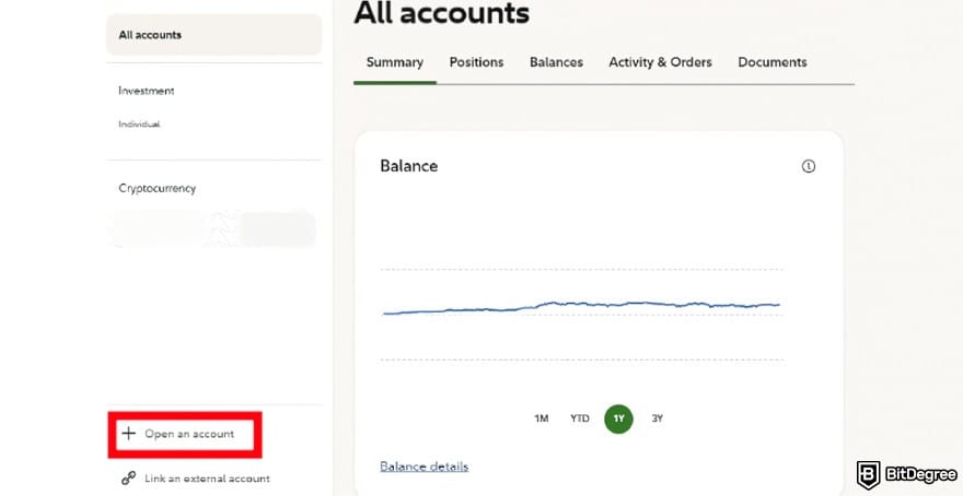 Fidelity Crypto review: [Open an account] button on Fidelity Crypto web.