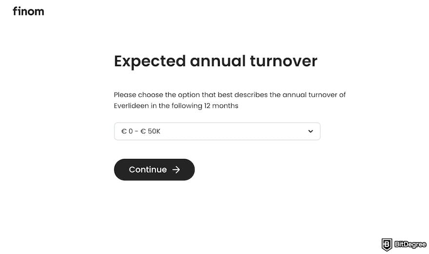 Finom review: the annual turnover field on Finom.
