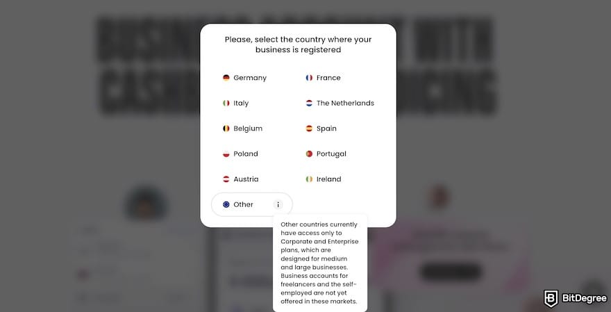 Finom review: a list of supported countries in Finom homepage.