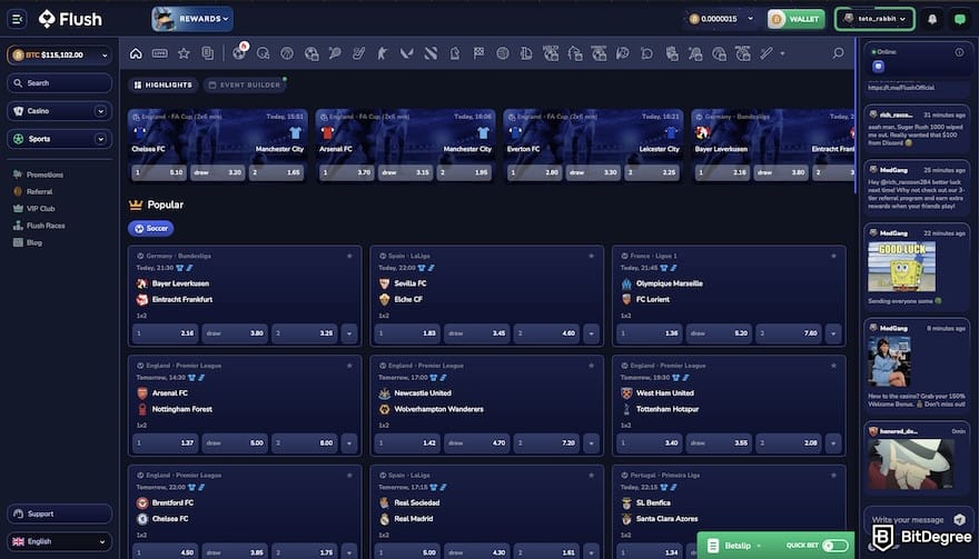 Flush Casino review: the Sportsbook section on Flush.