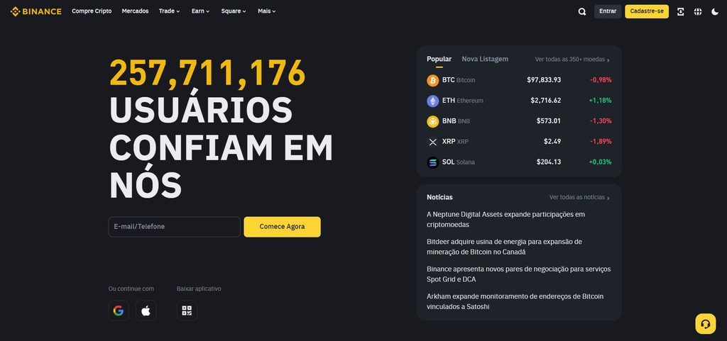 Foxbit review: Binance Brazil homepage.