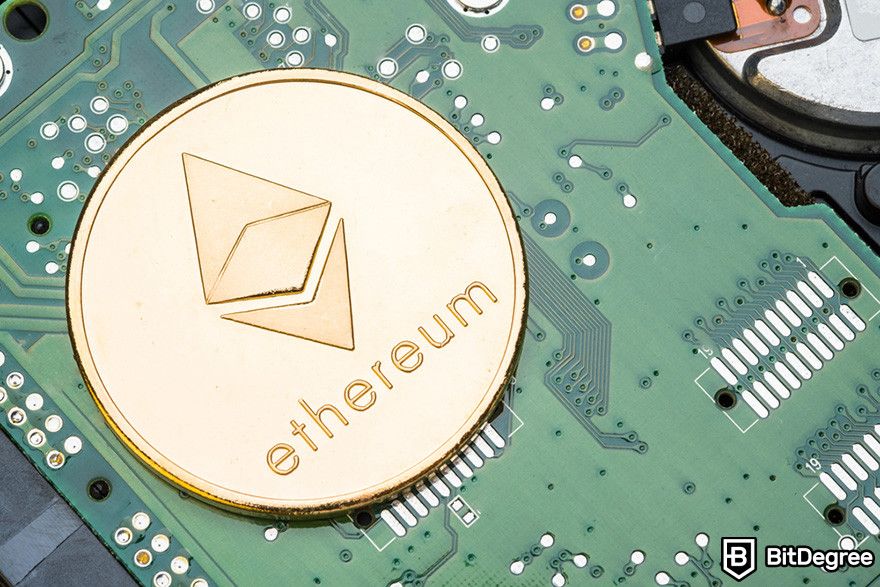 Fractional NFTs: an ETH coin on a circuit board.