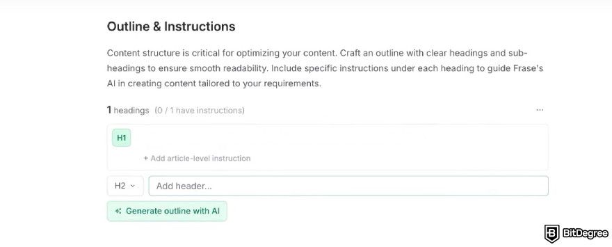 Frase.io review: Article Wizard outline and instruction generation.